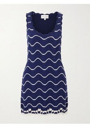 Cara Cara - Orel Scalloped Striped Cotton Knit Mini Dress - Blue - xx small,x small,small,medium,large,x large