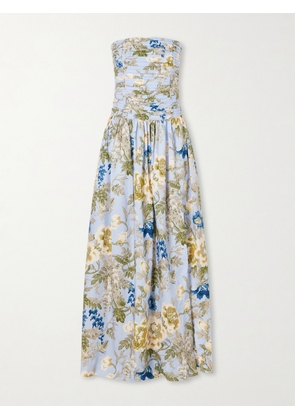 Cara Cara - Montreal Strapless Pleated Floral-print Cotton-poplin Maxi Dress - Blue - US0,US2,US4,US6,US8,US10,US12