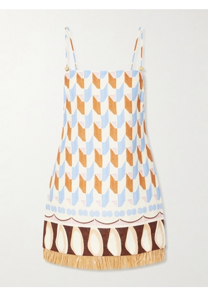 Cara Cara - Valencia Printed Fringed Linen Mini Dress - Multi - US0,US2,US4,US6,US8,US10,US12