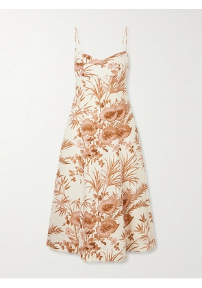 Cara Cara - Cherry Floral-print Linen Midi Dress - Brown - US0,US2,US4,US6,US8,US10,US12