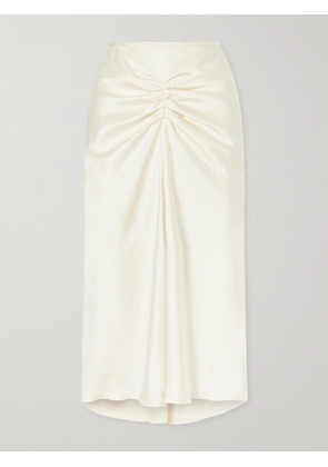 Victoria Beckham - Bela Ruched Satin Midi Skirt - Neutrals - UK 4,UK 6,UK 8,UK 10,UK 12,UK 14,UK 16