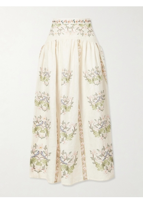 Agua by Agua Bendita - Curua Anhelo Floral Linen Midi Skirt - Neutrals - x small,small,medium,large,x large