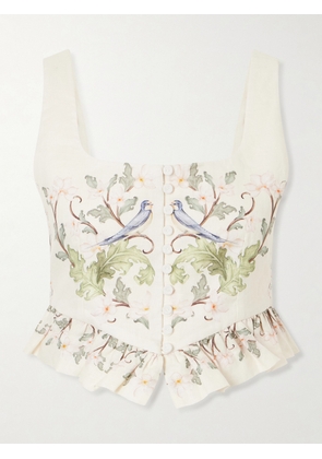 Agua by Agua Bendita - Eslabon Anhelo Floral-print Button-embellished Linen Cropped Top - Neutrals - x small,small,medium,large,x large