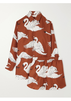 Olivia von Halle - Kick Printed Silk-satin Pajama Set - Brown - x small,small,medium,large,x large