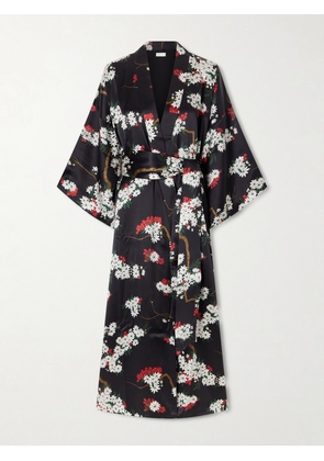 Olivia von Halle - Queenie Belted Floral-printed Silk-satin Robe - Black - One size
