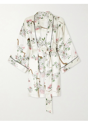 Olivia von Halle - Mimi Belted Printed Silk-satin Robe - White - One size