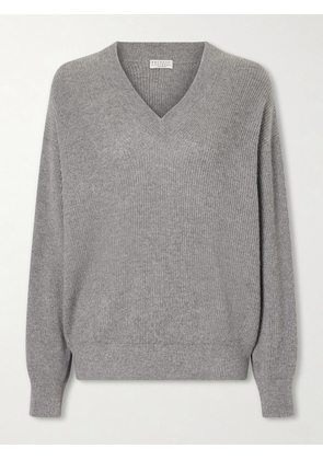 Brunello Cucinelli - Ribbed-knit Metallic Cashmere-blend Sweater - Gray - xx small,x small,small,medium,large,x large