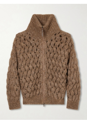 Brunello Cucinelli - Sequin-embellished Mohair-blend Zip-up Cardigan - Brown - xx small,x small,small,medium,large,x large
