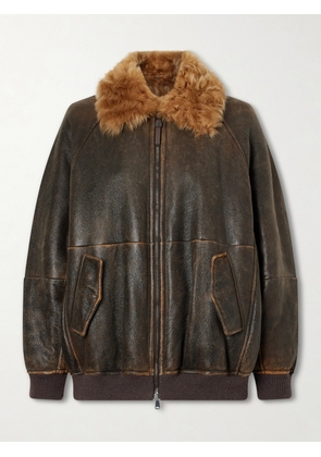 Brunello Cucinelli - Shearling-trimmed Leather Jacket - Brown - IT38,IT40,IT42,IT44,IT46