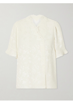 MAISON MAYLE - Margarita Mesh And Crochet-trimmed Floral-jacquard Silk-crepe Blouse - Neutrals - US0,US2,US4,US6,US8,US10