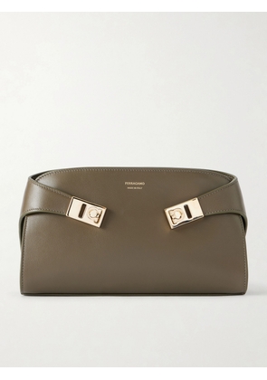 Ferragamo - Hug Embellished Textured-leather Shoulder Bag - Green - One size