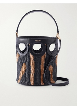 Ferragamo - Cutout Leather-paneled Raffia Tote - Animal Print - One size