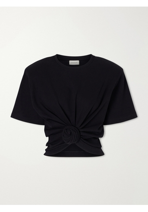 Magda Butrym - Gathered Ribbed Cotton-blend T-shirt - Black - FR 34,FR 36,FR 38,FR 40,FR 42