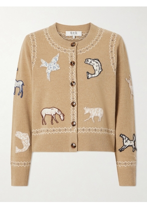 Sea - Winslow Appliquéd Wool Cardigan - Neutrals - xx small,x small,small,medium,large
