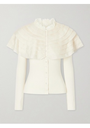 Sea - Wanda Ruffled Lace And Brocade-trimmed Wool Cardigan - Neutrals - xx small,x small,small,medium,large