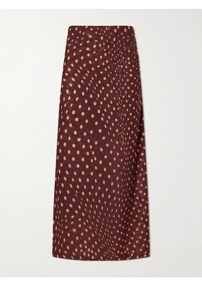 Stella McCartney - Gathered Polka-dot Mesh Midi Skirt - Burgundy - xx small,x small,small,medium,large,x large