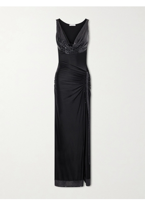RABANNE - Mesh-detailed Jersey-satin Maxi Dress - Black - FR 36,FR 38