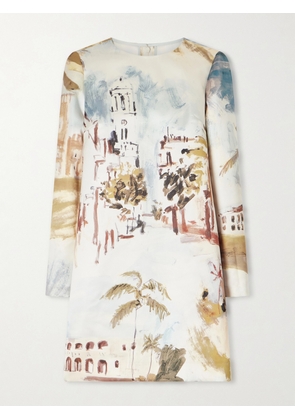 Oscar de la Renta - Printed Satin Mini Dress - Blue - US0,US2,US4,US6,US8,US12