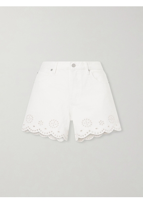 FRAME - Broderie Anglaise-trimmed Denim Shorts - White - 23,24,25,26,27,28,29,30,31,32