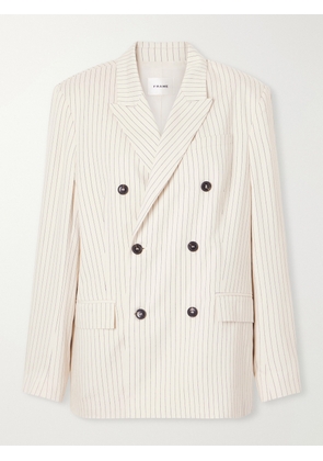 FRAME - The Avenue Double-breasted Striped Blazer - White - x small,small,medium,large,x large