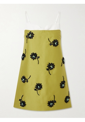 SHUSHU/TONG - Corseted Floral-appliqué Bead-embellished Crepe Mini Dress - Green - UK 6,UK 8,UK 10,UK 12,UK 14