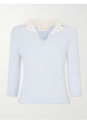 SHUSHU/TONG - Logo-appliquéd Ribbed Wool Top - Blue - UK 4,UK 6,UK 8,UK 10,UK 12,UK 14