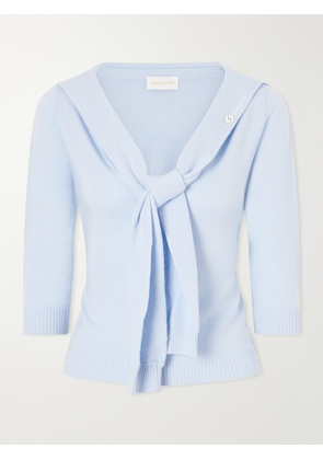 SHUSHU/TONG - Logo-appliquéd Tie-detailed Wool Sweater - Blue - UK 6,UK 8,UK 10,UK 12,UK 14