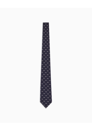 Pure silk tie with jacquard all-over eagles