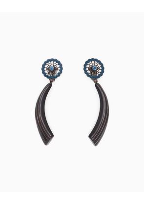 Earrings in polymethyl methacrylate with brass and crystal