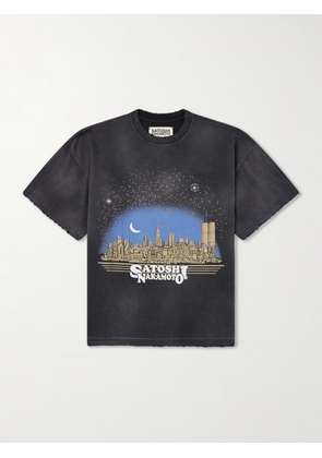 Satoshi Nakamoto - Tourist Logo-Print Distressed Cotton-Jersey T-Shirt - Men - Black - S