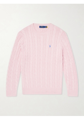 Polo Ralph Lauren - Logo-Embroidered Cable-Knit Cotton Sweater - Men - Pink - S