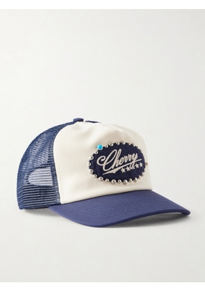 Cherry Los Angeles - 6 Star Logo-Embroidered Studded Canvas and Mesh Trucker Cap - Men - Blue