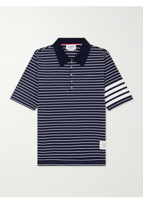 Thom Browne - Striped Logo-Appliqué Cotton-Blend Terry Polo Shirt - Men - Blue - 1