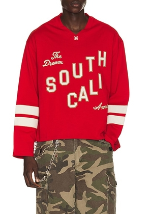 Amiri South Cali Flock Football Tee in Ruby - White. Size M (also in S, L, XL/1X, XXL/2X).
