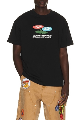VANDYTHEPINK Two Flower Tee in Black - Black. Size M (also in XS, S, L, XL/1X).