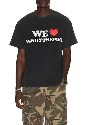 VANDYTHEPINK We Love VTP Tee in Washed Black - Black. Size XS (also in S, M, L, XL/1X).
