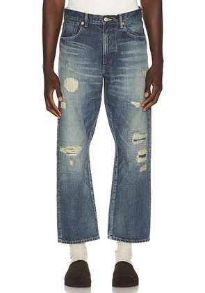 Beams Plus 5 Pocket Classic Denim Repair in Hard Wash & Repair - Blue. Size 32 (also in 34, 36).