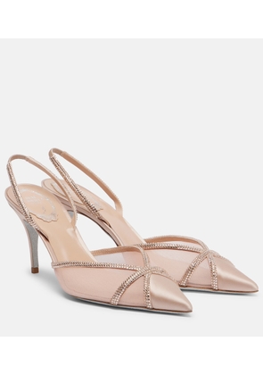Rene Caovilla Embellished satin and mesh slingback pumps