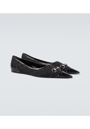 Gucci Horsebit GG Canvas studded flats