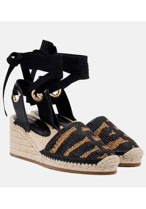 Ferragamo Animal-print raffia espadrille wedges