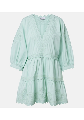 Juliet Dunn Embroidered scalloped cotton poplin minidress