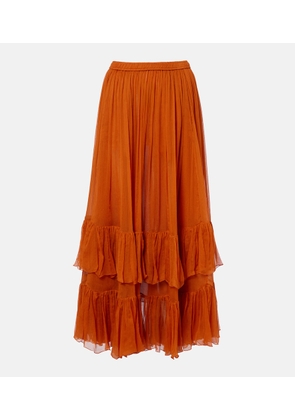 Saint Laurent Ruffled sheer silk maxi skirt