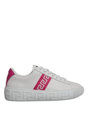 Versace White Pink Greca Print Platform Low Top Sneakers Shoes - EU41/US8