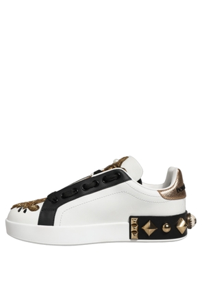 Dolce & Gabbana White Gold Studded Portofino Sneakers Shoes - EU35/US4.5