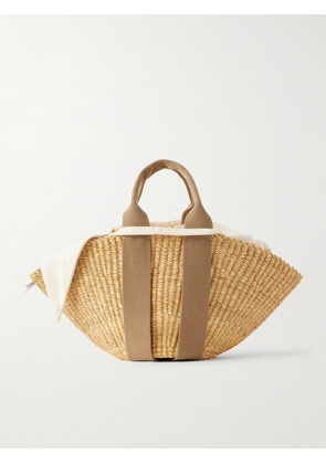 MUUÑ - Sophie Mini Webbing-trimmed Woven Straw Tote - Neutrals - One size