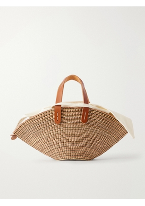 MUUÑ - Sophia Mini Leather-trimmed Raffia Tote - Brown - One size