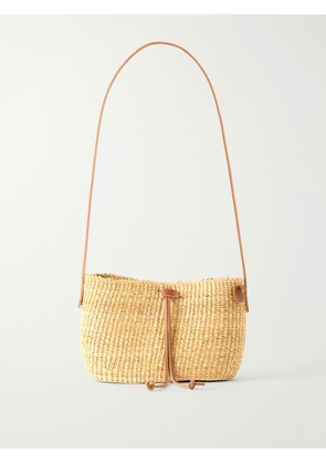 MUUÑ - Nina Leather-trimmed Raffia Shoulder Bag - Neutrals - One size