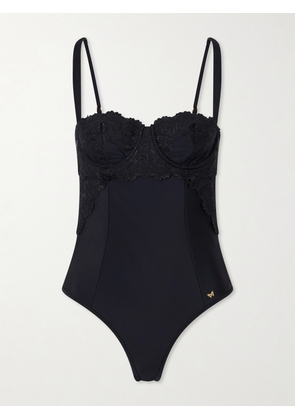 Kiki de Montparnasse - Juliette Lace-trimmed One-piece - Black - x small,small,medium,large