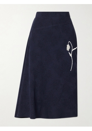 Erdem - Asymmetric Floral-jacquard Cotton-blend Midi Skirt - Blue - UK 4,UK 6,UK 8,UK 10,UK 12,UK 14,UK 16,UK 20