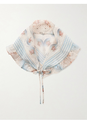 Anna Sui - Ruffled Printed Chiffon Headband - Blue - One size
